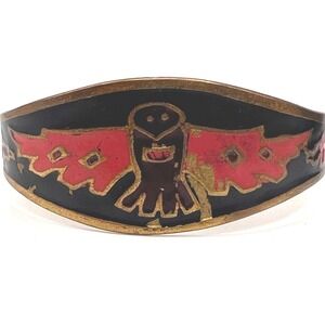 Vintage Brass Enamel Cuff Bracelet with Southwestern Bird Motif